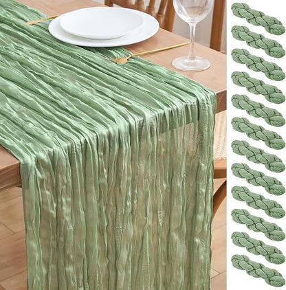 Asee'm 12pcs Sage Green Cheesecloth Table Runner Summer 10FT Gauze Sheer | Boho by Aseem