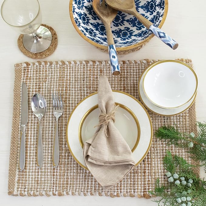 Natural Jute and Ivory Placemats, 13x19 Inch Dining Table Placemats - Image 7
