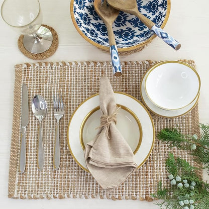 Natural Jute and Ivory Placemats, 13x19 Inch Dining Table Placemats - Image 7