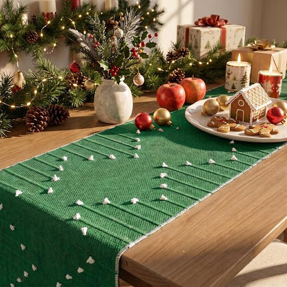 Artoid Mode Green Farmhouse Rustic Cotton Woven Table Runner, Seasonal - Image 4