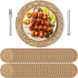 Kochorie Set of 60 Round Woven Placemats 13.8 Inches Bulrush Placemats Natural Hand-Woven Boho Rattan Placemat Wicker Table Mats Farmhouse Weave Place Mats for Home Dining