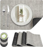 Placemats Set of 4, Faux Leather Heat Resistant Wipeable Placemats, Dual Sided Waterproof Washable Table Mats with Coaster, Suitable for Kitchen, Dining, Table Decor (4, Black Light Gray)