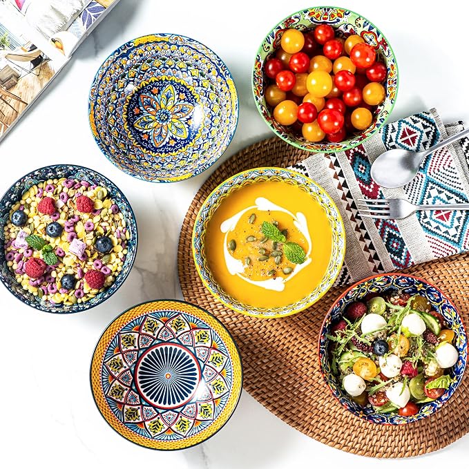 HENXFEN LEAD Ceramic Cereal, Soup Bowls Set of 6-25 Oz Porcelain Serving Bowls - Image 4