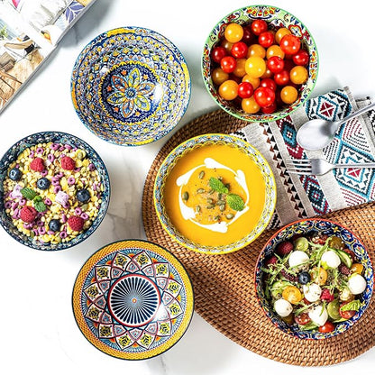 HENXFEN LEAD Ceramic Cereal, Soup Bowls Set of 6-25 Oz Porcelain Serving Bowls - Image 4