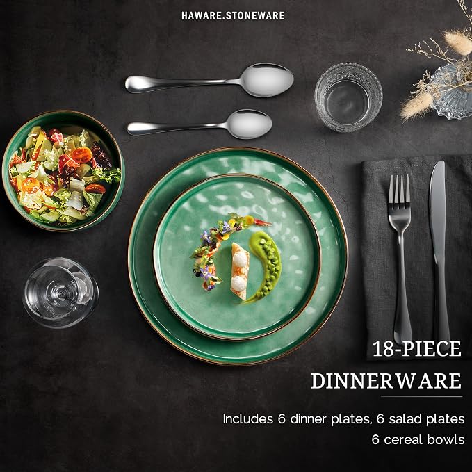 HaWare Dinnerware Sets, 18-Piece Plates and Bowls Set, Stoneware Dish Set - Image 3