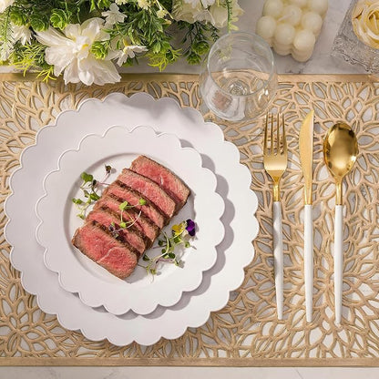 100Pcs White Scalloped Plastic Plates Set - Image 6