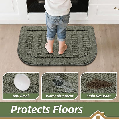 BEQHAUSE 24x40 Inch Kitchen Rug Mat Durable Kitchen Rugs Non-Slip Washable Absorbent Kitchen Mats for Floor Dirt-Resistant Semicircular Kitchen Mat (Green)
