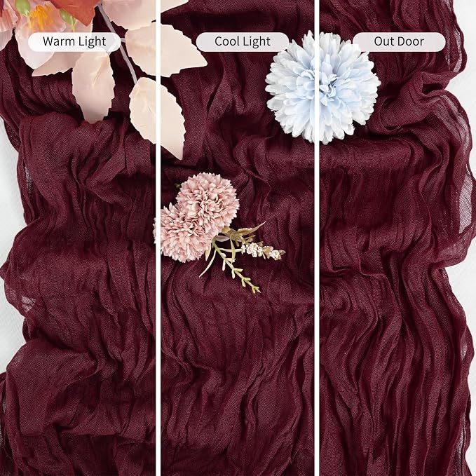 15 Pack Burgundy Table Runners 17 x 108inch Cheesecloth Table Runner Boho Gauze - Image 6
