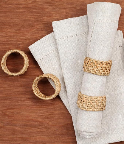 Napkin Rings Set of 12 - Handwoven Rustic Rattan Napkin Holders Table Decor for Dinners, Weddings, Holidays, Parties & Everyday Use - Natural Tan - Serviette Rings (Brown) - ALPHA Living HOME
