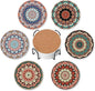 Drink Coasters for Drinks Set of 6,Mandala Absorbent Round Ceramic Stone Mat Coaster,with Cork Base and Metal Holder, Home Bar Decor House Warming Gift