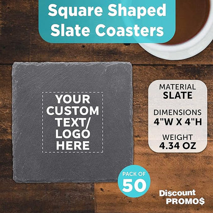 Custom Sohag Square Slate Coasters Set of 50, Personalized Bulk Pack - Table Decor, Kitchen Decor, Wedding Favors - Black