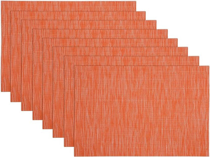 SHACOS Placemats Set of 8 Woven Vinyl Place Mats for Dining Table Wipe Clean Heat Resistant Washable Kitchen Table Mats (8, Orange)