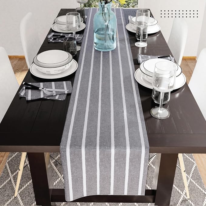 Encasa XO Table Runner, Woven Cotton Dining Runner 13"x118" Buffalo Beige - Image 2