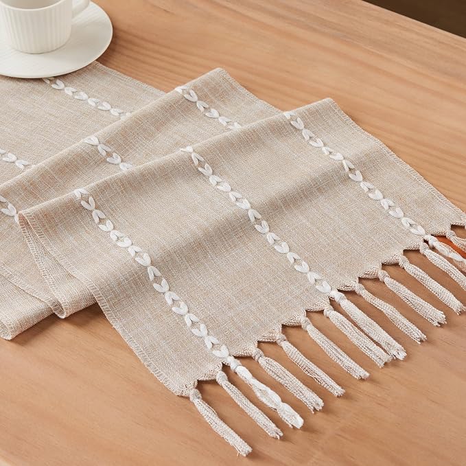 Braided Farmhouse Table Runner, Braided Taupe 13x48 Inch, Cotton Linen Table - Image 7