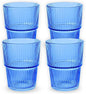 Blue Ribbed Drinking Glasses, 14 fl oz Glass Cups Set of 4 | Aesthetic Style by ElementLabs