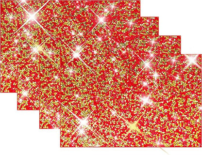 Red and Gold Placemats Colorful Bling Diamond Decor Table Mats Glitter Sparkly Heat Resistant Mat Set of 4 for Home Weedding and Party