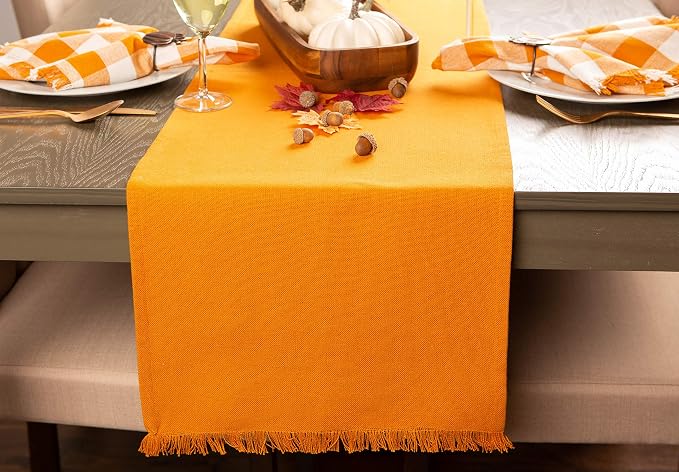DII Everyday Collection, Fringed Solid Tabletop, Table Runner, Pumpkin Spice - Image 5