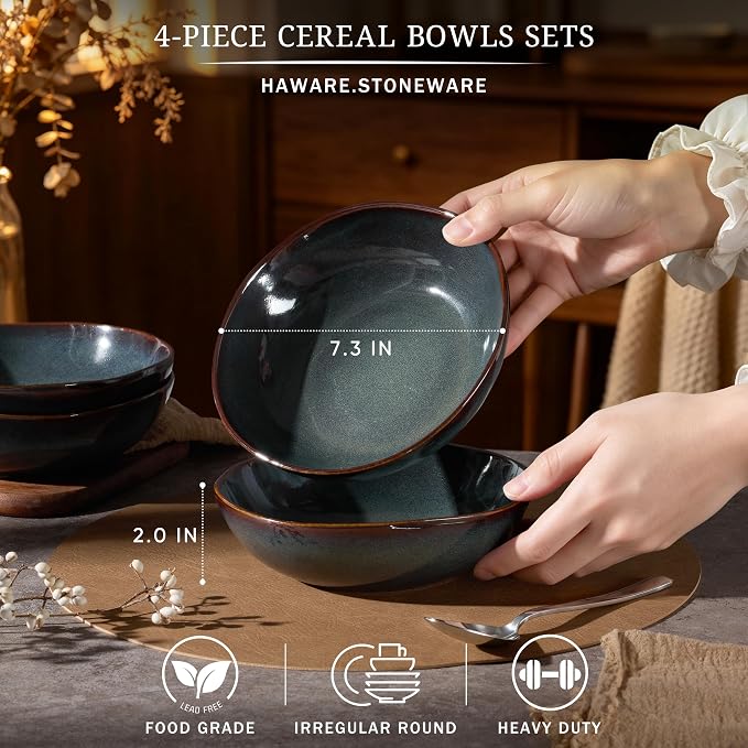 HaWare Cereal Bowls, 26oz Stoneware Serving Bowls Set of 4, - Image 2