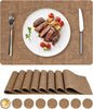 Vinyl Placemats Set of 8, Faux Leather Waterproof and Heat Resistant Place Mats, Washable Anti-Slip Table Mats with Coaster, Wipeable Placemats for Indoor & Outdoor 17" x 12" (Light Brown, Set of 8)