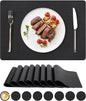 Vinyl Placemats Set of 8, Faux Leather Waterproof and Heat Resistant Place Mats, Washable Anti-Slip Table Mats with Coaster, Wipeable Placemats for Indoor & Outdoor 17" x 12" (Black, Set of 8)