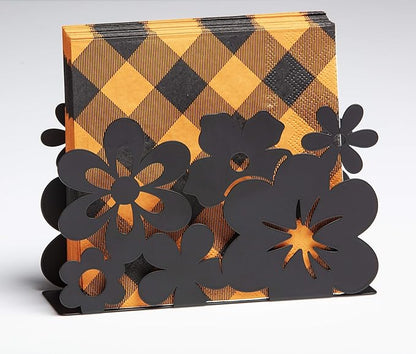 Mango Steam Tabletop Napkin/Tissue & Letter Holder For Home, Kitchen, Restaurants (Flower, Black)