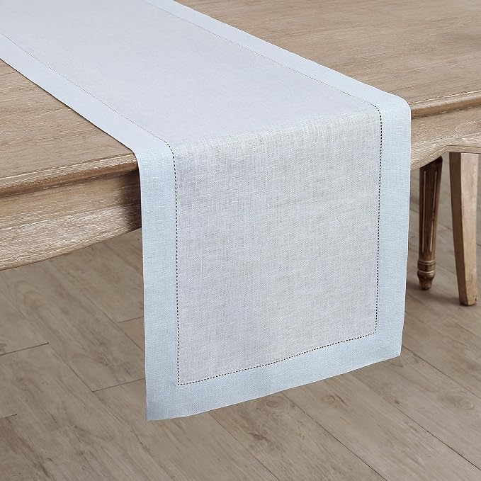 Solino Home 100% Pure Linen Table Runner Light Blue Hemstitch, 14 x 156 in | - Image 2