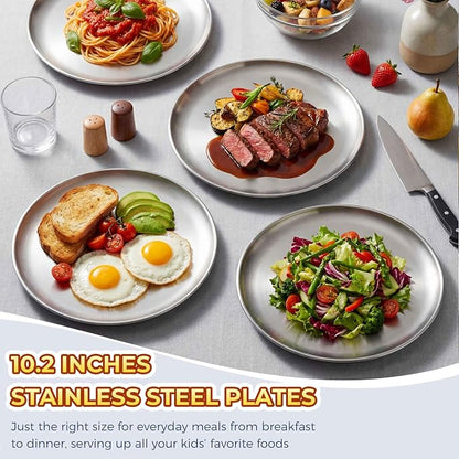Homikit 6 Pack Stainless Steel Plate Set, 10.2 Inch Metal Dinner Plates - Image 3