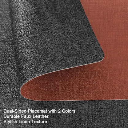 Myir JUN Placemats Dual Sided, Faux Leather Place Mats Set of 6 Indoor for Dining Table Non-Slip Washable Wipeable Heat Resistant Outdoor Table Mats (Gray Terracotta, Set of 6)