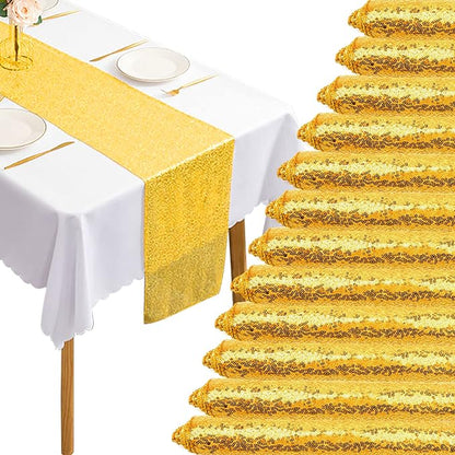 12 Packs 12 X 72 Inch Gold Sequin Table Runner Glitter Dining Table Runner by Fivenl