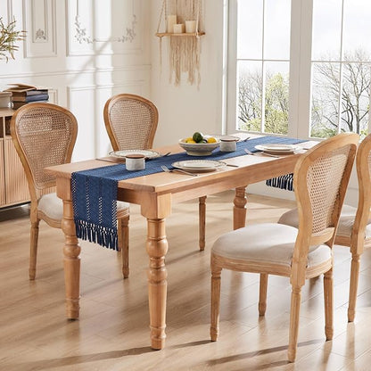 Macrame Style Boho Table Runner, 12x90 Inch Navy Blue | Woven Boho Table Runner - Image 3