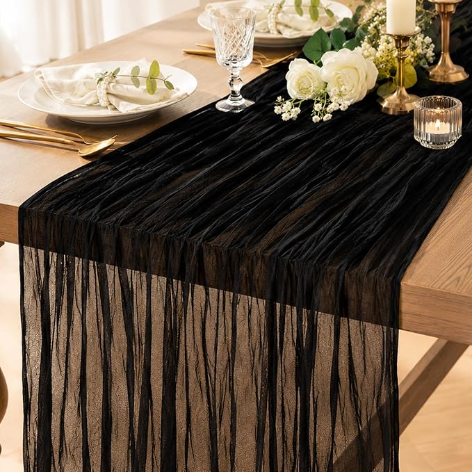 6 Pack Black Cheesecloth Table Runner 120 Inch Boho Wedding Decor | Cheesecloth by Fixwal