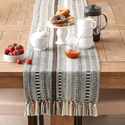 DII Farmhouse Braided Stripe Table Runner Collection, Dark Brown - Image 4
