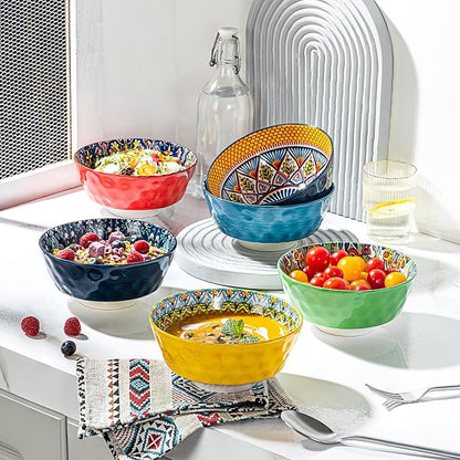HENXFEN LEAD Ceramic Cereal, Soup Bowls Set of 6-25 Oz Porcelain Serving Bowls - Image 6