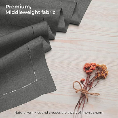 D'Moksha Homes Linen Charcoal Grey Table Runner 108 Inches Long - 100% Pure Linen 14 x 108 Inch Table Runner for Spring, Easter - Classic Hemstitch