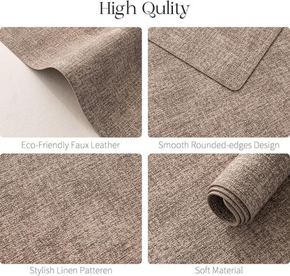 MOSAYT Placemats Set of 4, Heat Resistant Vinyl Place Mats with Coasters, 100% Waterproof Wipeable Washable Faux Leather Table Mats for Kitchen Dining Party Indoor Outdoor, 12" x 17", Khaki
