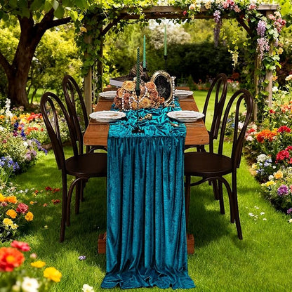 Peacock Blue Velvet Table Runner 29x120 Inch Luxury Retro Thick Runners | 3 by SoarDream