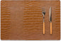 Jovono Faux Leather Placemats Set of 4, Waterproof Heat Resistant Dinner Place Mats for Dining Table, Non-Slip Crocodile Embossed, Brown (17.8x11.8 Inch)