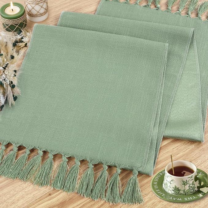 Sage Green Table Runner 13 x 72 Inch, Boho Woven Table Runner - Image 2