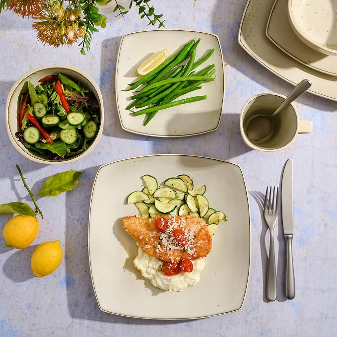 Gibson Soho Lounge Square Reactive Glaze Stoneware Dinnerware Set, Service - Image 2