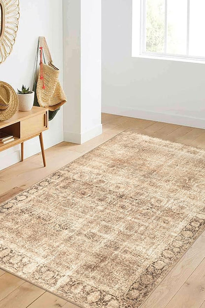 Keen Home Design 5x7 Rug - Machine Washable Area Rug with Non-Slip Backing, Ideal for Living Room, Dining Room, Bedroom - Vintage, Easy Clean, Durable, Low Pile - (5' x 7')