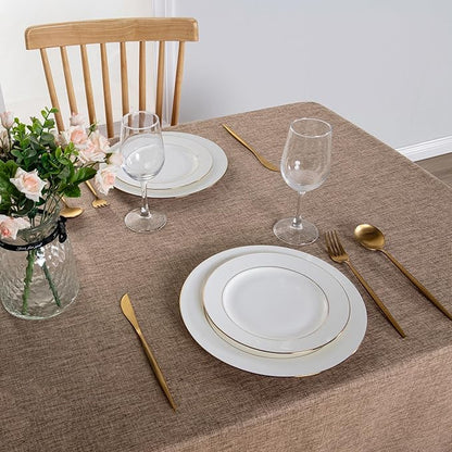 Hiasan 2 Pack Faux Linen Rectangle Tablecloth - Wrinkle and Stain Resistant Washable Table Cloth for Kitchen Dining Room Holiday Table Cover for Party Dinner, Khaki, 60 x 84 Inch