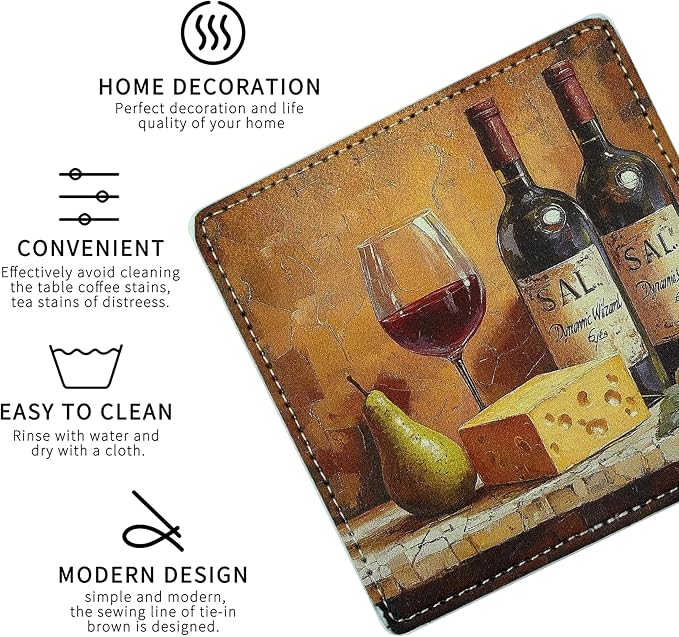 Marble Coasters Square Leather Drinks Coaster Set - Image 3