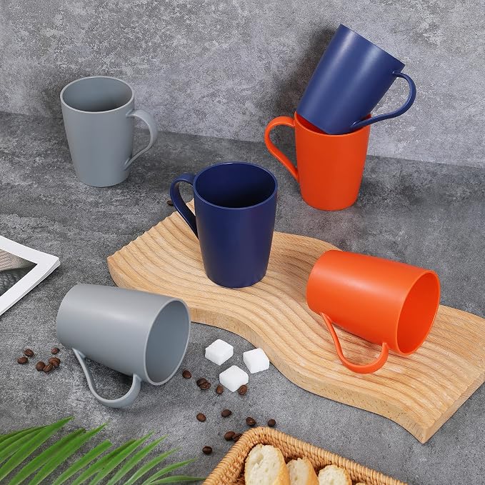 Coffee Mugs Set of 6, 12 Ounce Plastic Coffee Cups Set, 3 Basic Colors | - Image 7
