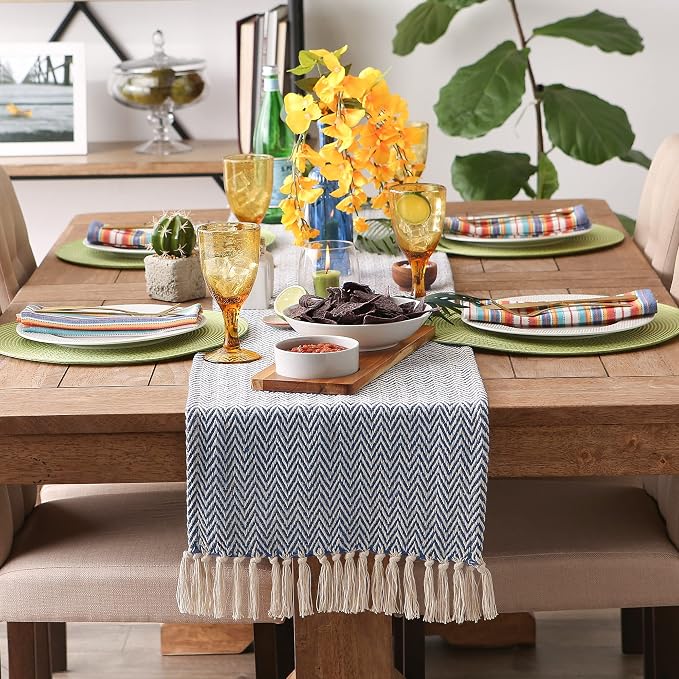 DII Woven Basic Tabletop Collection, Chevron Table Runner, Nautical Blue - Image 4