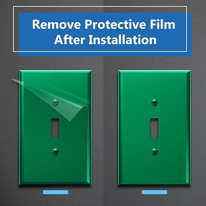 LIDER Reflective Acrylic Toggle Switch Wall Plate, Mirrored Light Switch Plate, Plexiglass Switch Cover, Acrylic Glass, Oversized 1-Gang 5.25" x 3.44", LWP-11O-AGR, Green