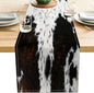 Linen Cow Print Table Runner 13x71 Inch Farmhouse Western Brown Black Cowhide by LXXTK