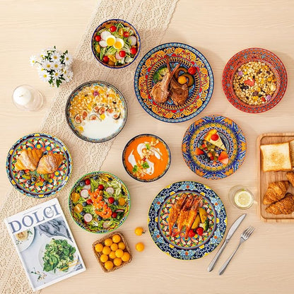 vancasso 24 Pieces Plates and Bowls Set, Bohemian Style Dinnerware Sets Service - Image 7