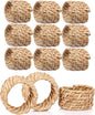 Napkin Rings Set of 12 - Handwoven Rustic Rattan Napkin Holders Table Decor for Dinners, Weddings, Holidays, Parties & Everyday Use - Natural Tan - Serviette Rings (Brown) - ALPHA Living HOME