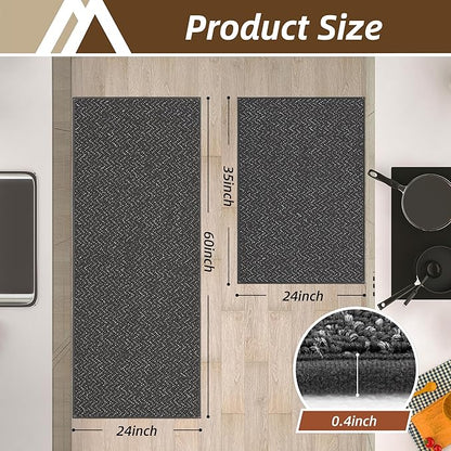 COSY HOMEER Kitchen Rugs Non Slip Washable 24"x36"+24"x60" Absorbent Kitchen Mats for Floor Stain Resistant Kitchen Runner Rug Sets of 2 Kitchen Floor Mats for Sink,Dark Grey