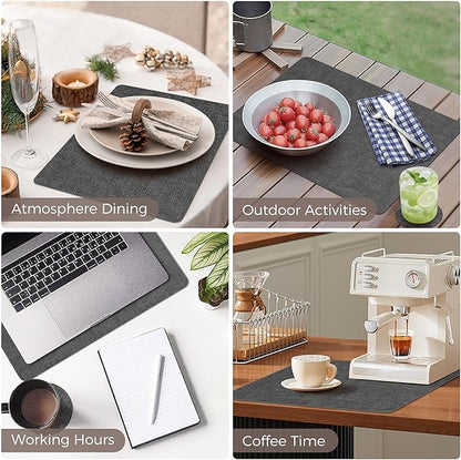 Vinyl Placemats Set of 4, Faux Leather Waterproof and Heat Resistant Place Mats, Washable Anti-Slip Table Mats with Coaster, Wipeable Placemats for Indoor & Outdoor 17" x 12" (Black, Set of 4)